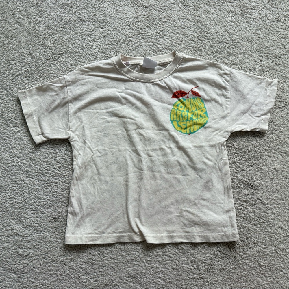 Zara Kids Cream T-Shirt with “Lemon” Colorful Graphic